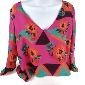 Bisou Bisou Michelle Bohbot Women's Crop Floral Top Colorful Lined Sz Medium